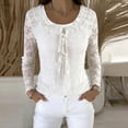 thumbnail image 2 of BXSRUTA Women's Casual Long Sleeve Blouses Round Neck Solid Color Lace Bandage Pullover Tops, 2 of 5