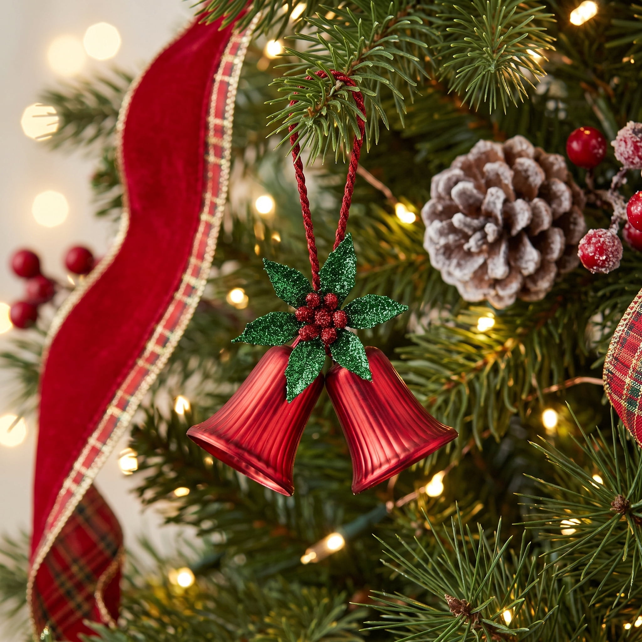 4-Count Red Double Bell Mini Christmas Ornaments, 4", by Holiday Time