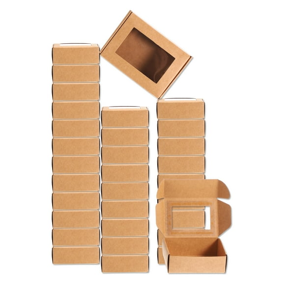 32Pcs Soap Packaging Boxes 2.4x3.3x1.2 Inch Kraft Soap Box with Window(Rectangle, Brown)
