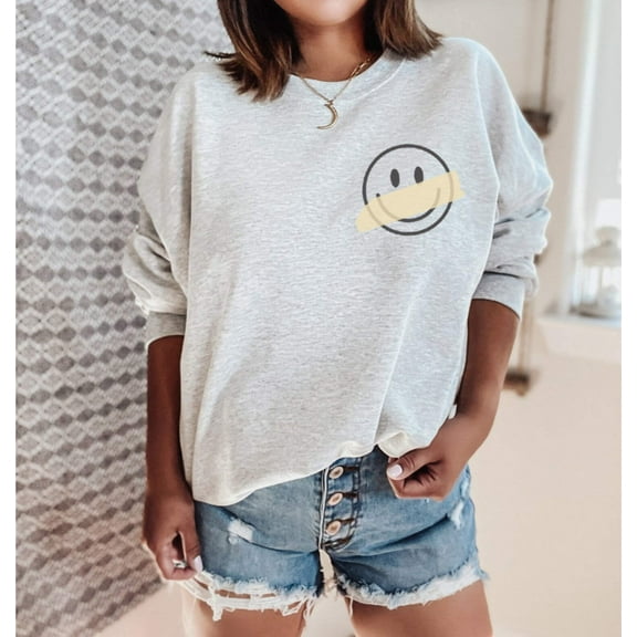 HAPPY SMILEY FACE TAPE Graphic Unisex Fleece Pullover