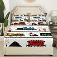 thumbnail image 3 of Bed Sheets Set Retro Vintage Train Sheets, Cute Vehicle Printed Colorful Train Sheet Set Adults Teens Bedroom Decor All Season Queen Top Fitted Sheet 4 Pieces, 3 of 5