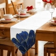 thumbnail image 2 of Table Runners 90 Inches Long, Navy Blue Gold Cotton Linen Kitchen Dining Coffee Table Runner for Party Home Decor, Abstract Line Art Troditional Ink Painting Tabletop Dresser Scarves 13x90 Inch, 2 of 9