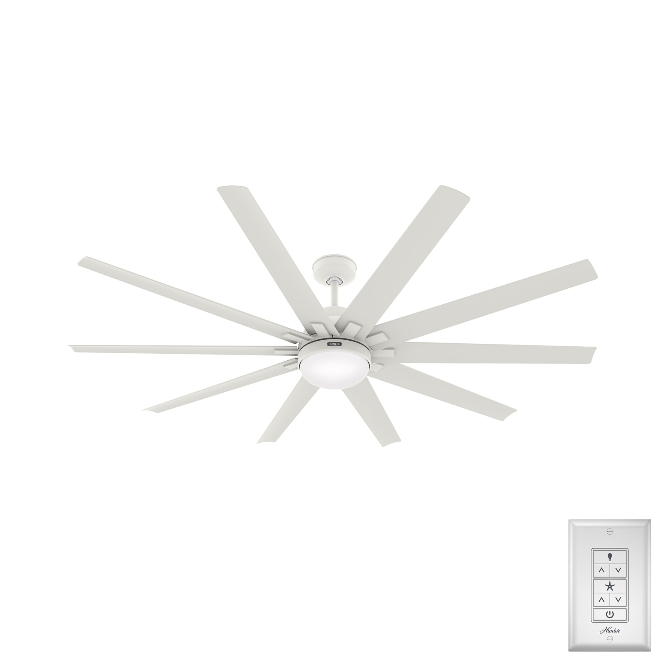 Hunter 72 inch Outdoor or Indoor Ceiling Fan with LED Light - White Ceiling Fan with Wall Control, For Patio, Garage, or Porch, Quiet, Standard Mount, 10 Blades - Overton 50717, Matte White