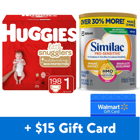 [$15 Savings] Similac Pro-Sensitive Value-Size Infant Formula and Huggies Little Snugglers Size 3 Diapers with Free $15 Walmart eGift Card