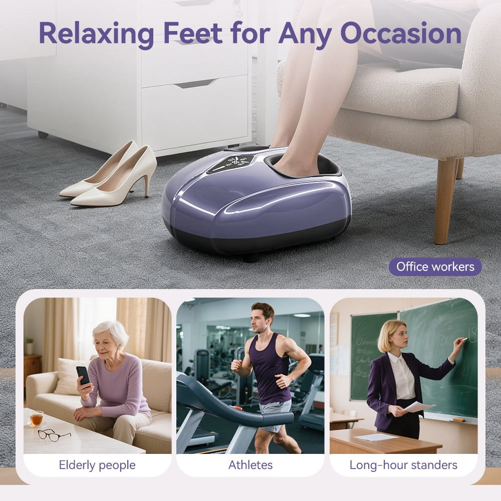 Foot Massager with Heat, Caveen Shiatsu Feet Massager Machine with 4 Modes & 5 Intensities, Auto-off Timers, Relax for Home or Office, Purple