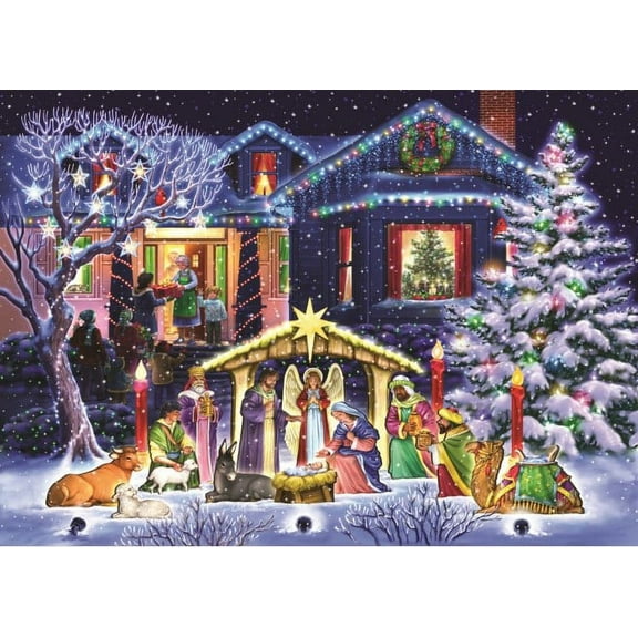 Nighttime Nativity Christmas Cards - Box of 15 Cards & 16 Foil Lined Envelopes