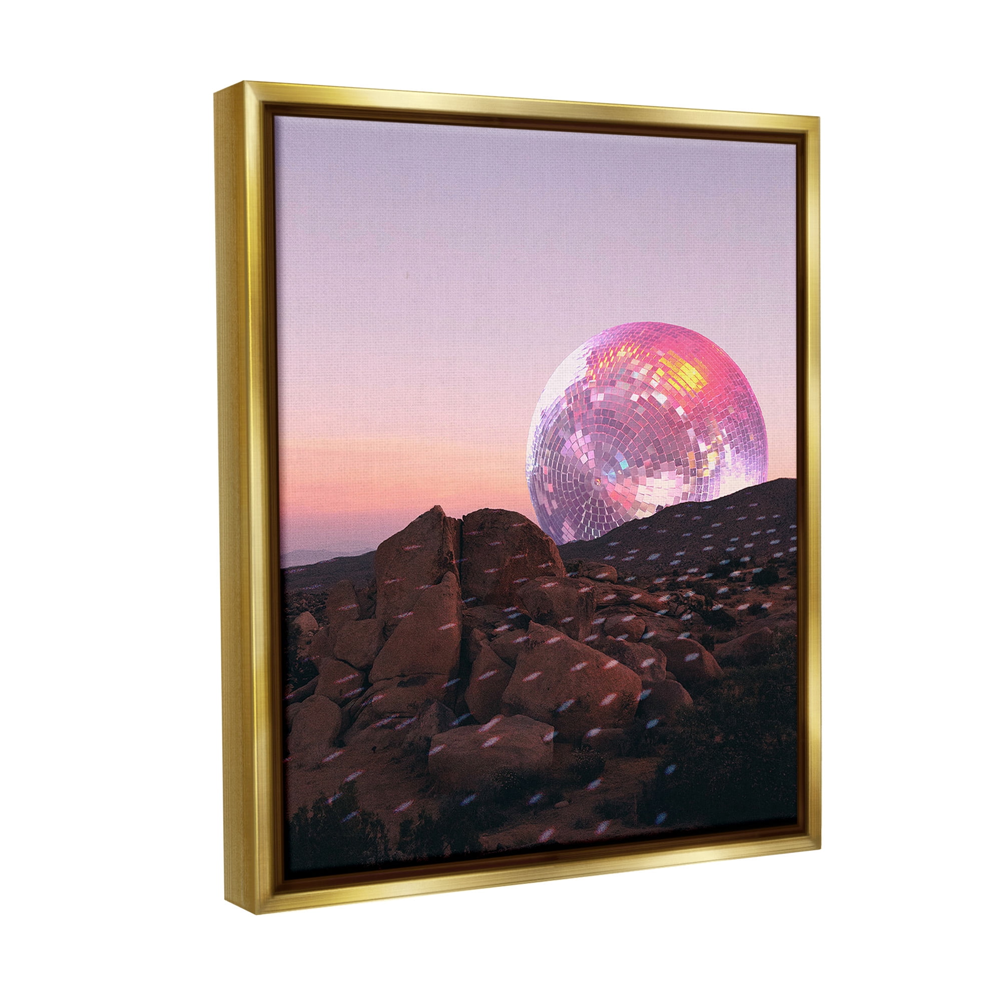 Stupell Industries Surreal Disco Landscape Landscape Painting Gold Floater Framed Canvas Art Print Wall Art, 17 x 21