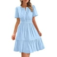 thumbnail image 2 of RYRJJ Women's Casual Dresses Summer Spring V Neck Puff Short Sleeve Sundress Smocked Waist A Line Tiered Mini Dress(Light Blue,L), 2 of 9