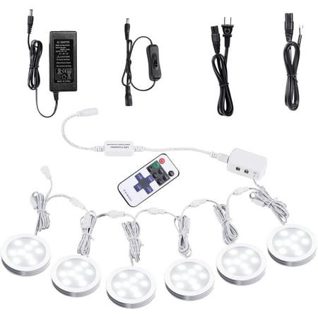 

AIBOO Linkable Under Cabinet LED Lighting 12V Dimmable Puck Lights with Wireless RF Remote Control Hardwired & Wall Plug in for Counter Lighting(6 Lights Daylight White)