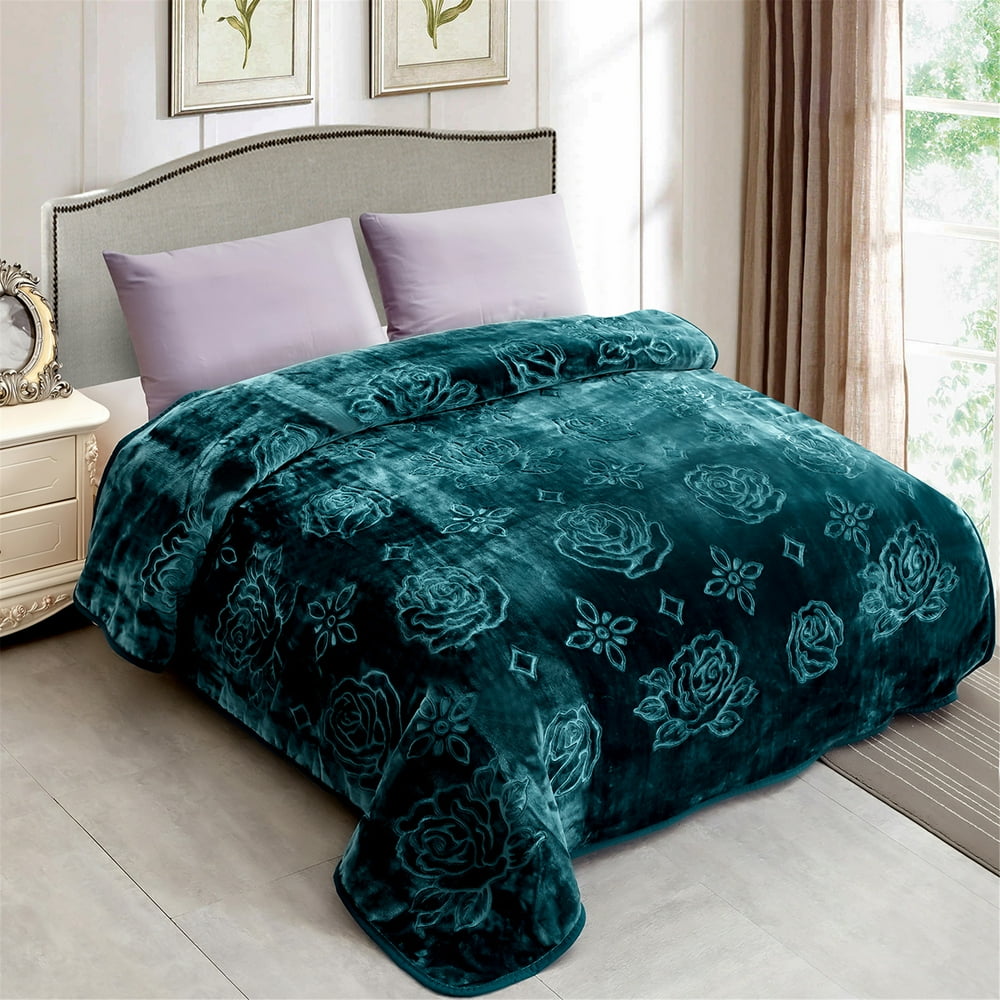 Soft Bed Flannel Blanket Queen Size (79" x 91") Soft,Flower Embossed