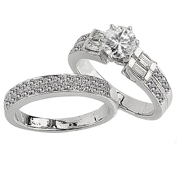Dazzlingrock Collection 1.65 Carat (Ctw) 14k Brilliant Round & Baguette Diamond Semi Mount Ladies Bridal Engagement Ring Set (No Center Stone), White Gold, Size 7