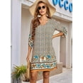 thumbnail image 5 of Women Casual Beach Summer Boho Tassel Tie Neck 3/4 Long Sleeve Short Floral Print Cover Up Sundresses  S, 5 of 6