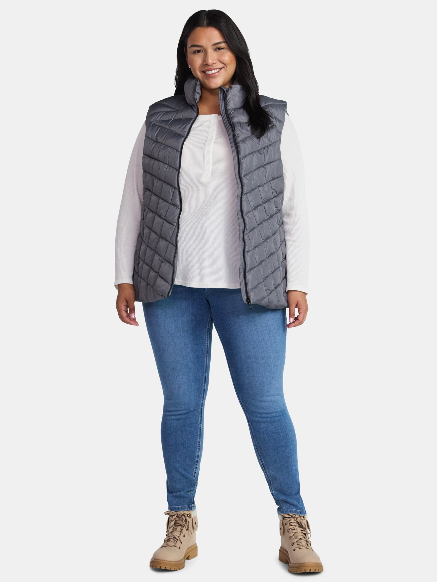 Big Chill Women's and Women's Plus Chevron Quilted Puffer Vest, Midweight, Sizes S-3X