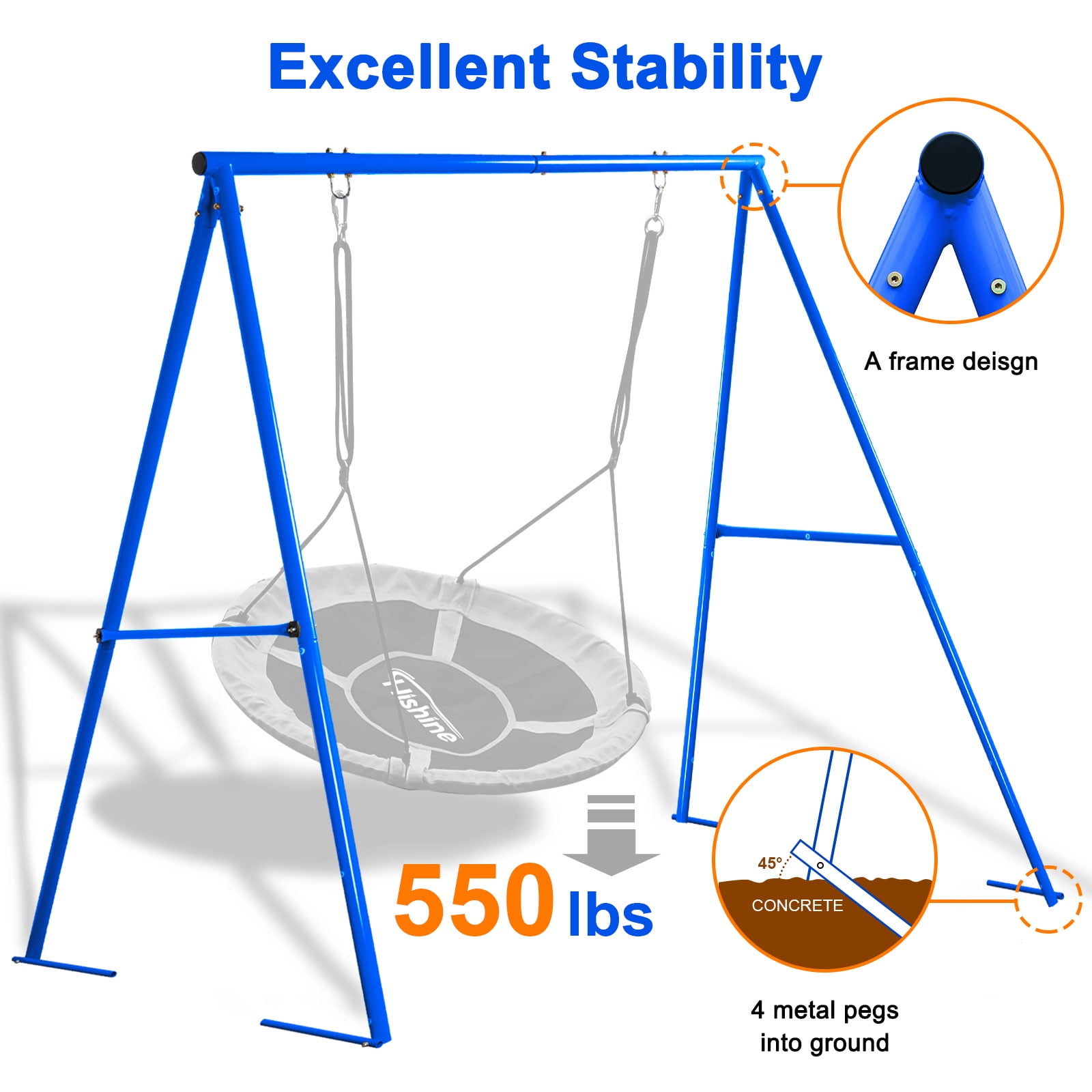 Hishine A frame Swing stand,heavy duty sturdy frame,large size with ground  anchored ,all weather usage 