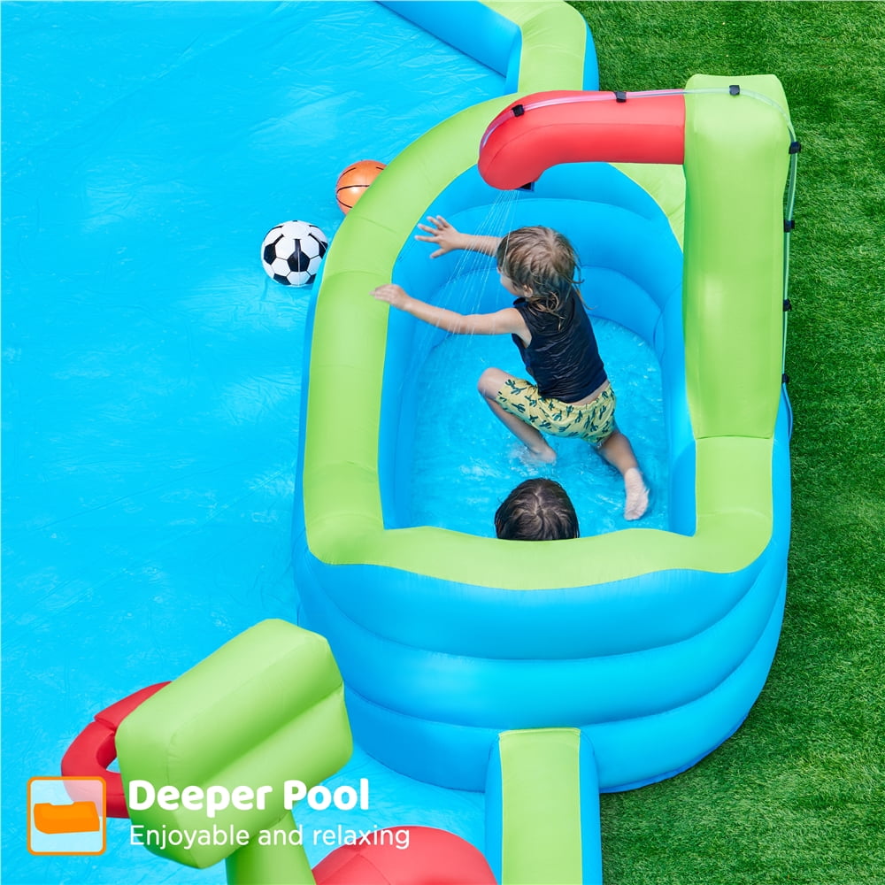 Yaheetech Double Lane Inflatable Water Slide for Kids Aged 3 To 10, Blue/Green