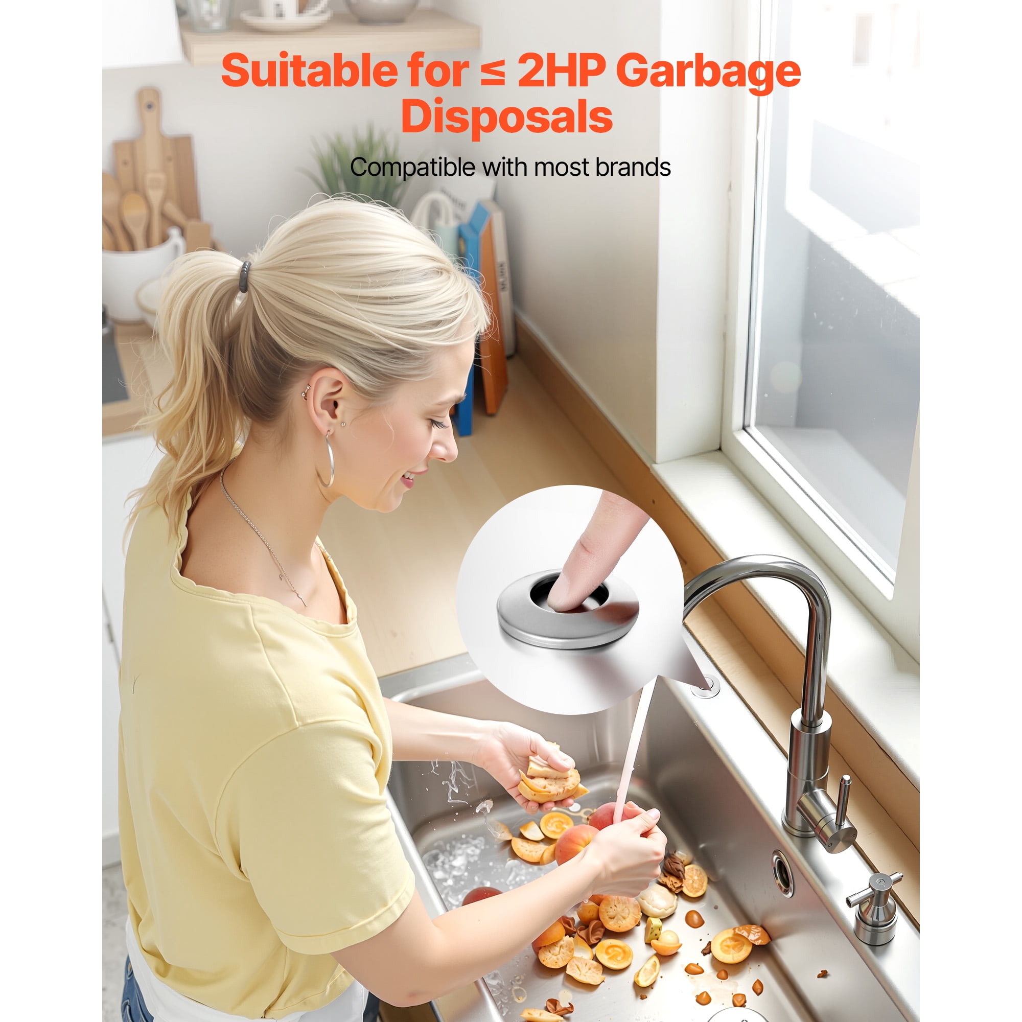 KFFKFF Garbage Disposal Air Switch Kit, 2.5" Sink Top Air Switch for Food Waste Disposal, Brushed Silver Stainless Steel ON/OFF Air Button - Compatible with Stainless Steel Countertops