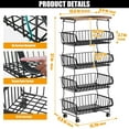 thumbnail image 4 of Fruit Vegetable Basket for Kitchen, 5 Tier Stackable Fruit Vegetable Storage Baskets with Wheels, Metal Wire Storage Basket Organizer Baskets for Kitchen, Pantry, Bathroom, 4 of 14