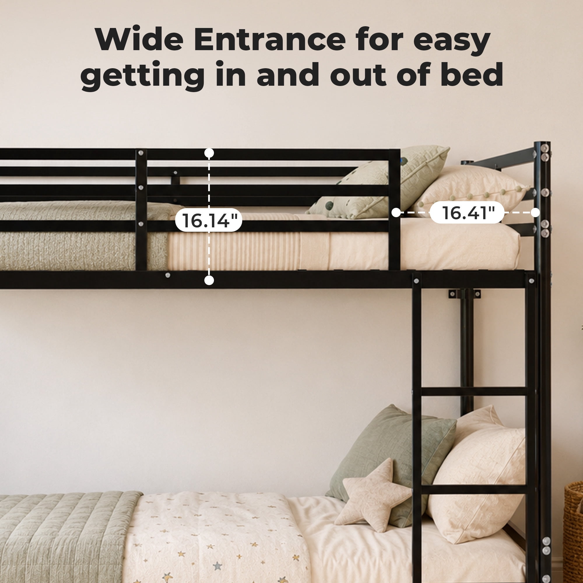 Alvantor Bunk Bed Twin over Twin, Metal Low Bunk Bed for Kids with Ladder and Anti-tip Bracket Black