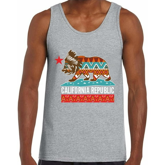 California Tribal Bear USA State Tank Top for Men - S M L XL 2XL California Graphic Tee - Best Patriotic Cali Outfit Tee Top Gift