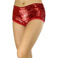 thumbnail image 3 of ToBeInStyle Womens Sequined Shiny Sparkly Bling Booty Dance Shorts - Red, 3 of 6