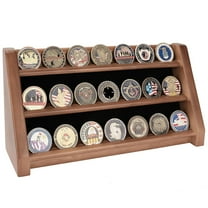 Atsknsk Challenge Coin Display Case, 3 Rows Solid Wood Military Coin Holder Rack Stand Holds 20 Coins for Desk or Wall Mount, Coin Holders for Collectors