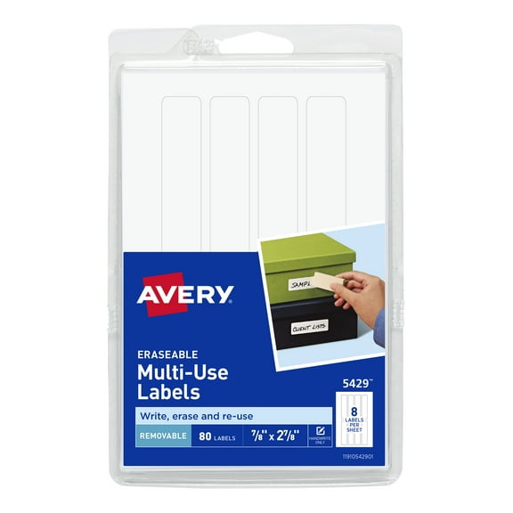 Erasable Id Labels, Inkjet/laser Printers, 0.88 X 2.88, White, 8/sheet, 10 Sheets/pack | Bundle of 5 Packs