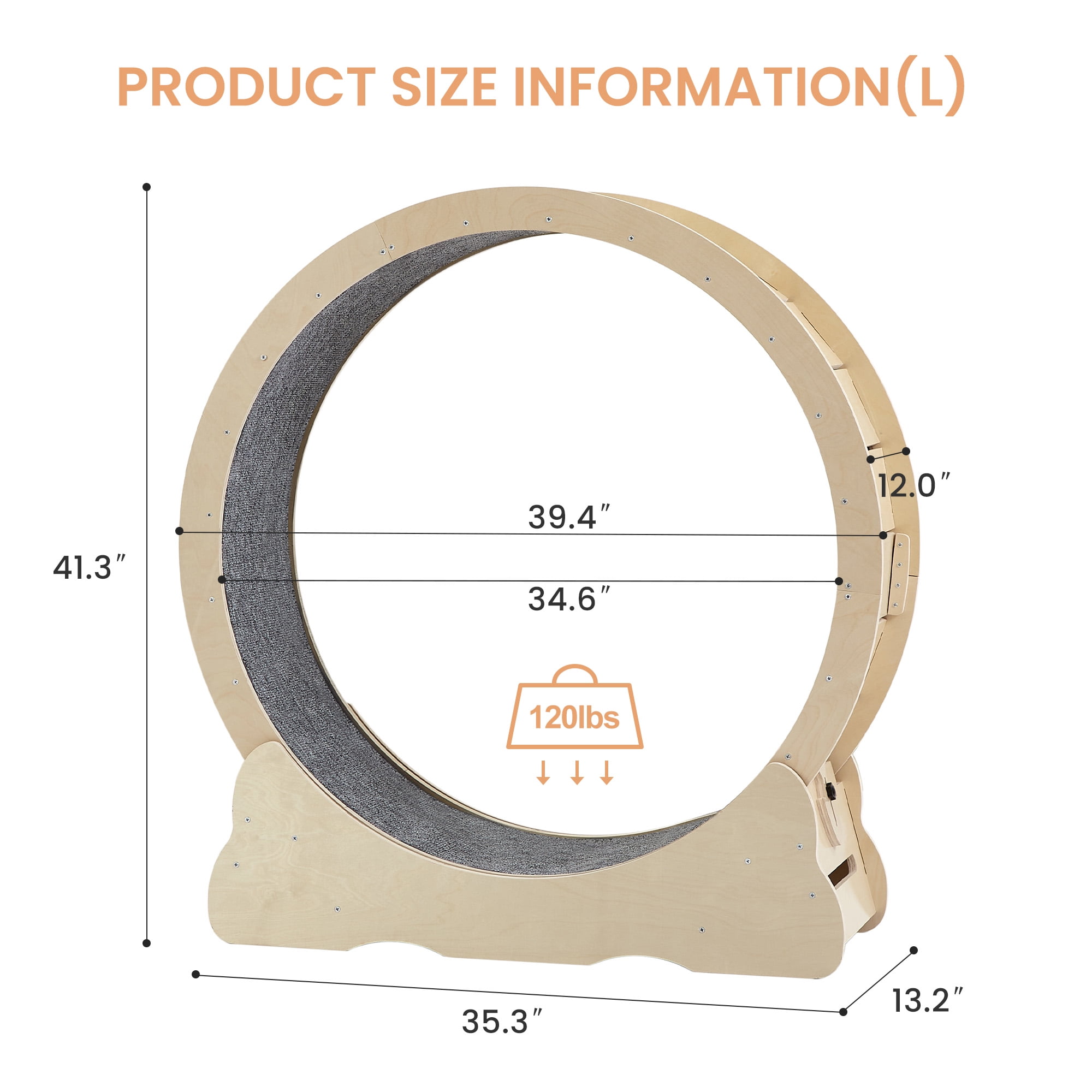 Kadyn 39" Cat Exercise Wheel for Indoor Cats, Cat Running Wheel with Carpeted Runway, Cat Sport Treadmill Wheel for Kitty’s Longer Life, Beige