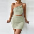 thumbnail image 2 of Fesfesfes Women Dress Solid Color Design Hip Drawstring One-shoulder Short Dress, 2 of 5