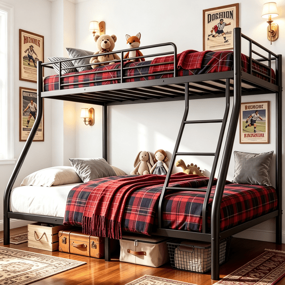 Kdymod Twin over Full Metal Bunk Bed with Stairs & Storage, Heavy Duty Bed Frame for Adults & Teens, No Box Spring Needed, Black