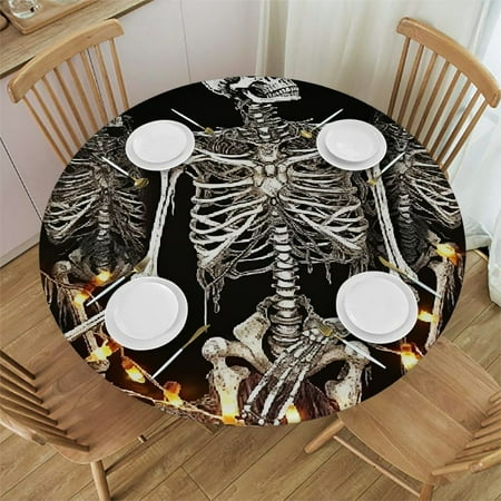 

Autua Skeletons Lights Detailed Art Round Table Cover Stain Resistant Washable Indoor Outdoor Tablecloth Kitchen Dining Wedding Parties Waterproof Fabric 100% Polyester 42 -46