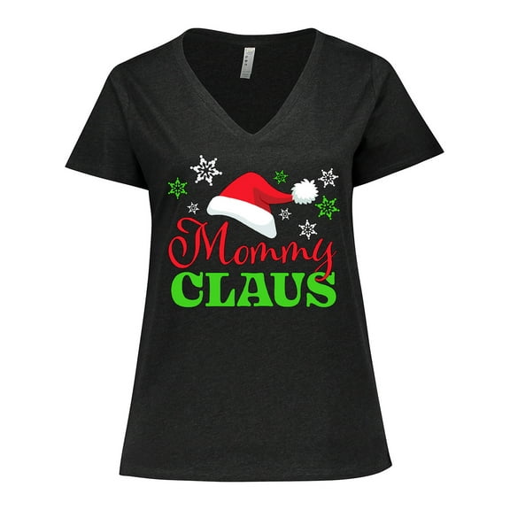 Inktastic Mommy Claus with Christmas Santa Hat and Snowflakes Women's Plus Size V-Neck T-Shirt