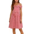 thumbnail image 2 of ITSAME Girls Slip Dress, Ruffle Waist-Cinching Plaid Print Summer Fashion Casual A-Line Dress Red 5-6T, 2 of 7