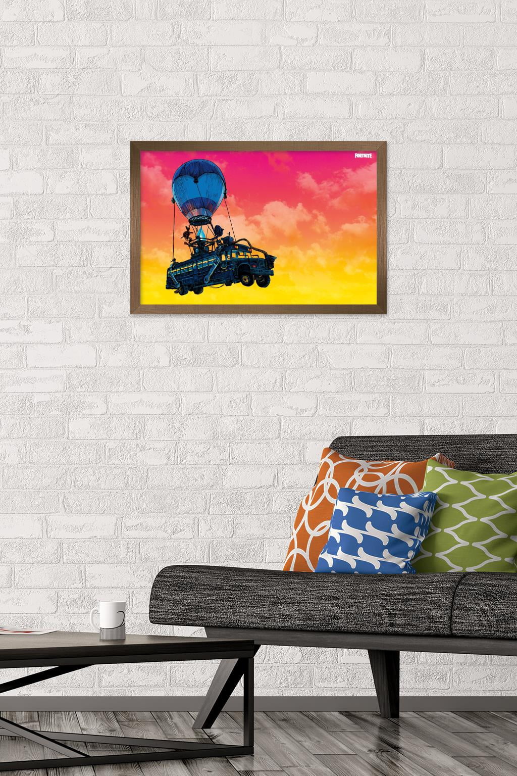 Fortnite - Battle Bus Landscape Wall Poster, 14.725" x 22.375", Framed