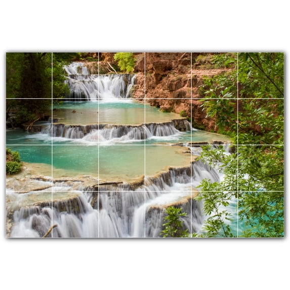Picture-Tiles.com: Waterfalls Ceramic Tile Wall Mural WAL501142-64S. 25.5"W x 17"H using (24) 4.25" x 4.25" Ceramic Tiles-Satin Finish