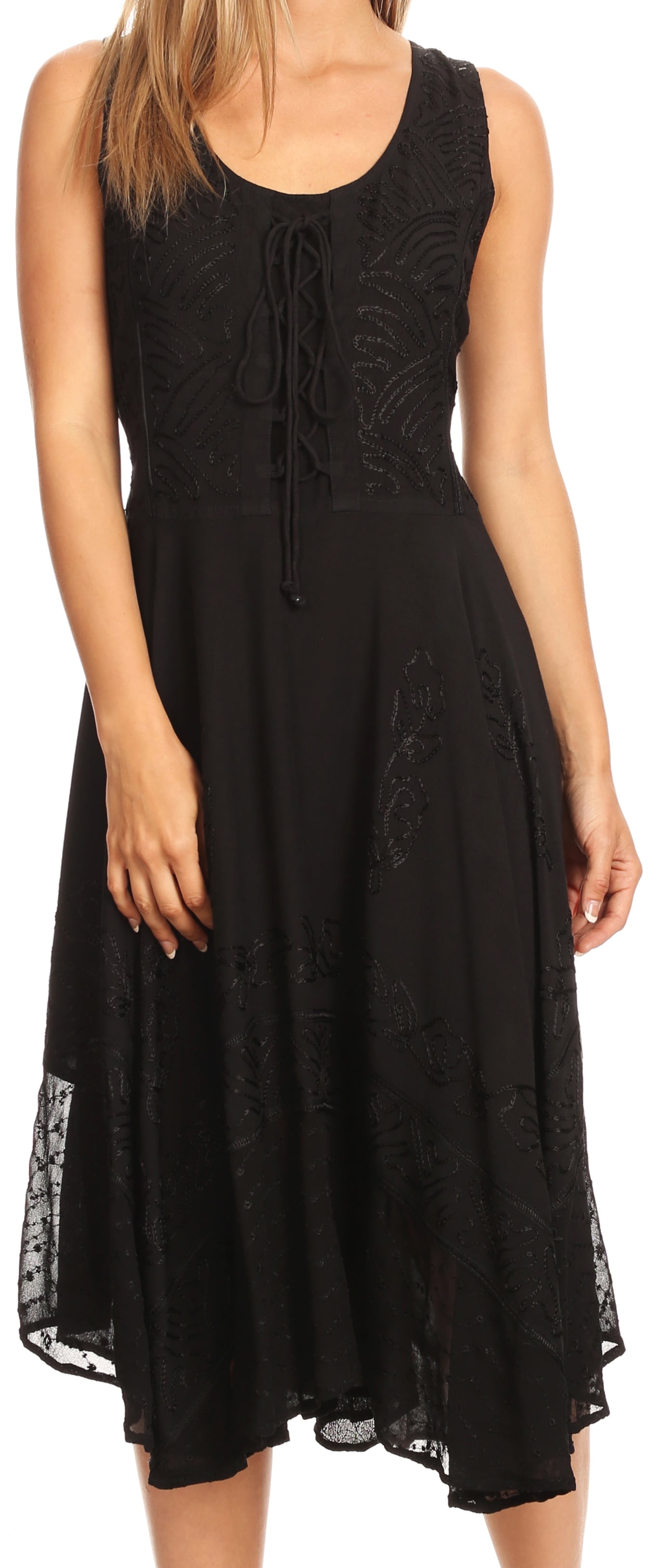 green emerald velvet dress Sakkas Rayon Embroidered Stonewashed Adjustable Spaghetti Straps Long Dress - Chocolate