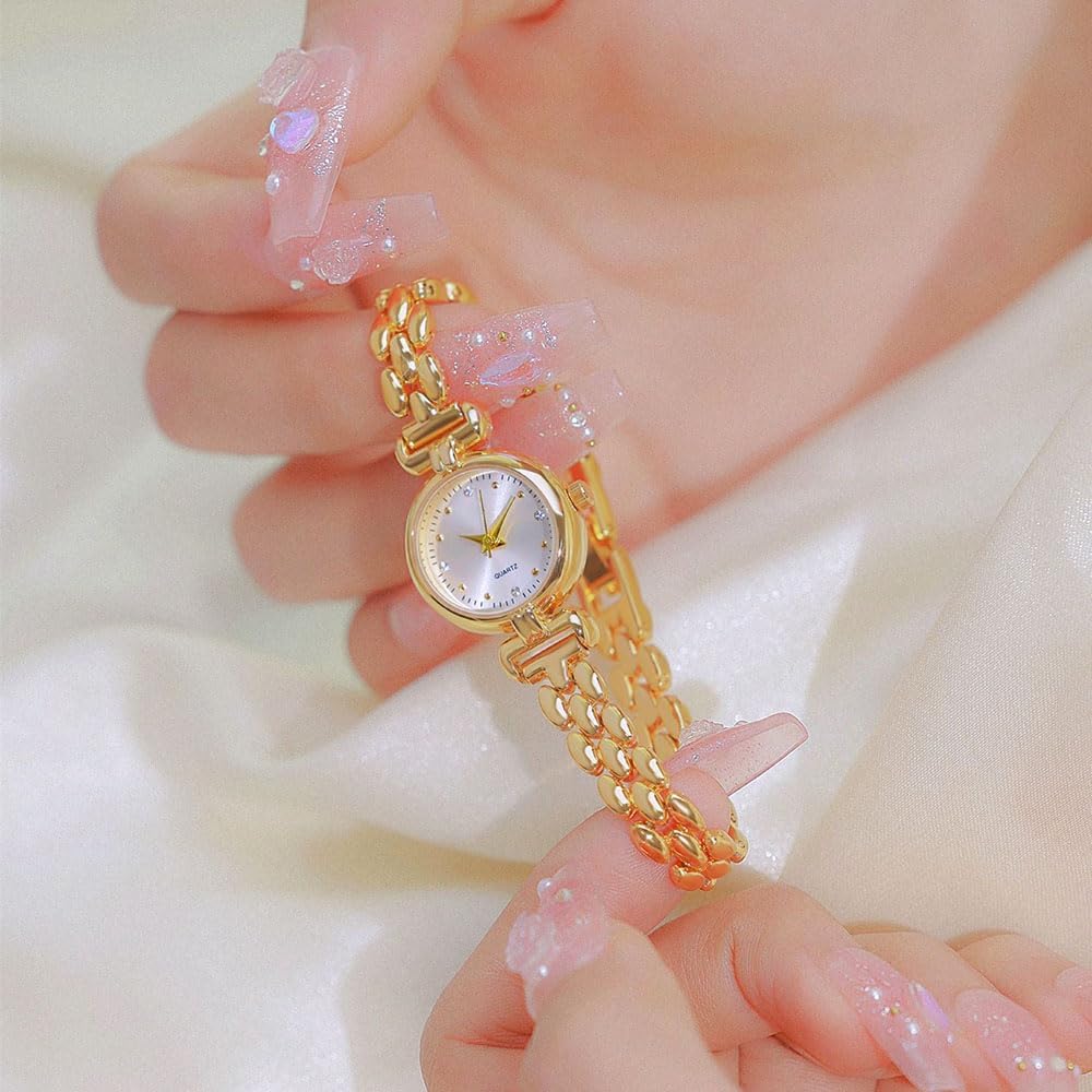 Petite Womens Round Simple Wrist Watch Fashion Dress Diamond Female Watches for Ladies Analog Quartz Stainless Steel Waterproof Watch