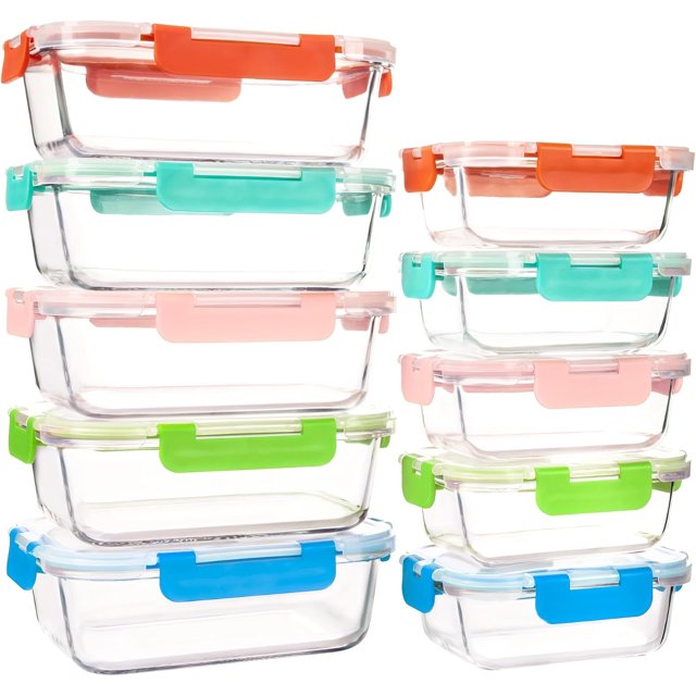 Food Storage Containers With Airtight Lids, Glass Meal Prep Containers Set, Glass Lunch Boxes For Home Kitchen Office Lunch,Leakproof Airtight Glass Meal Prep Containers (Multicolor)