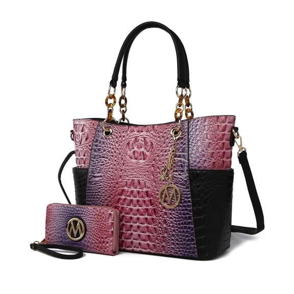 MKF Collection Bonita Women's Tote Bag with Wristlet Wallet, Rainbow Vegan Leather Solid 2Pcs Shopper Purse Handbag Set by Mia K -