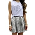 thumbnail image 2 of Women's Fashion High Waist Pleated Solid Color Short Skirt Loose Sequin Skirt High Waist Pencil Skirt A Line Mini Skirt Daily-Wear Flowy Shiny Glitter Mini Short Skirts Club Party Silver XXL, 2 of 7