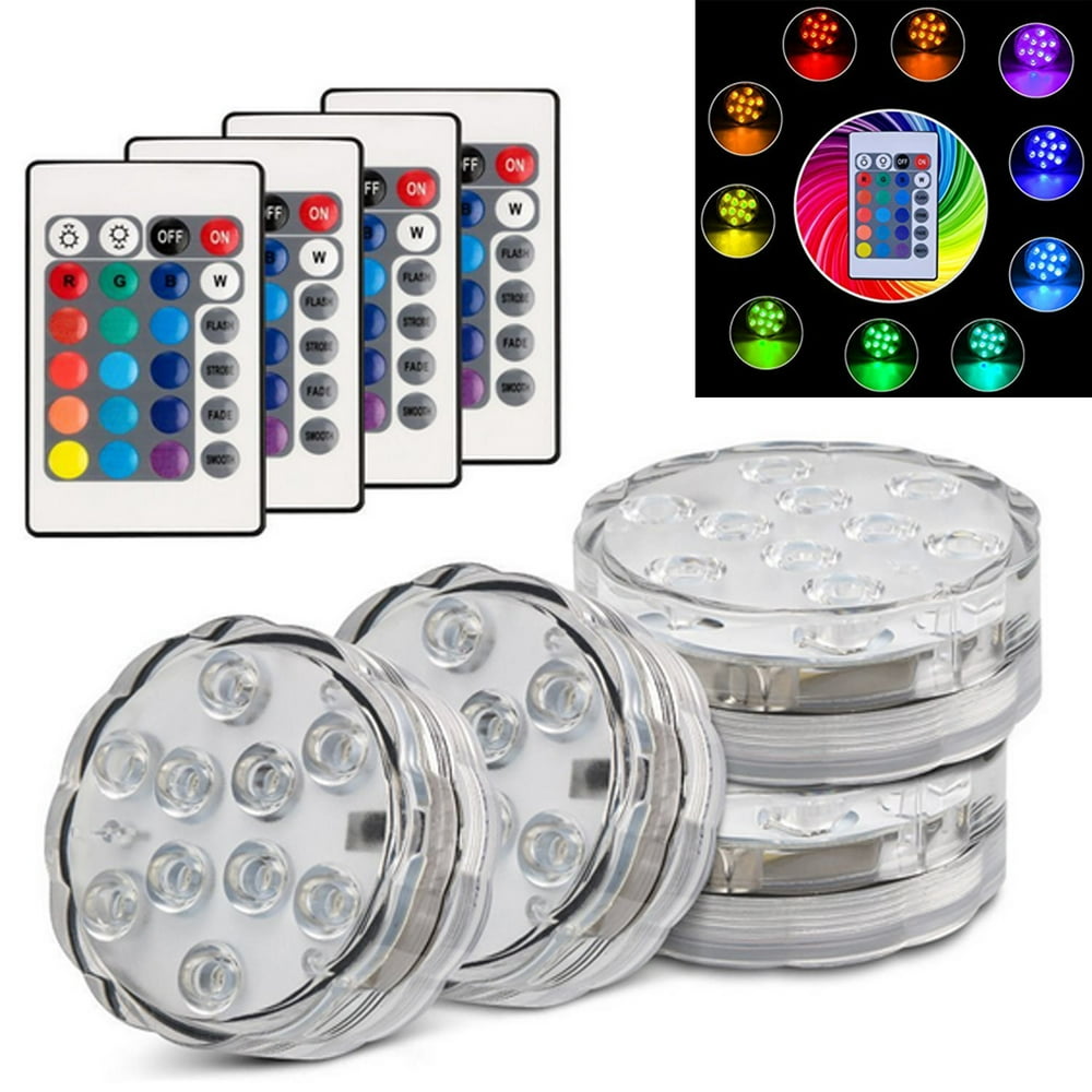 Kohree 4pk Submersible LED Lights, Remote Control Waterproof RGB Multi