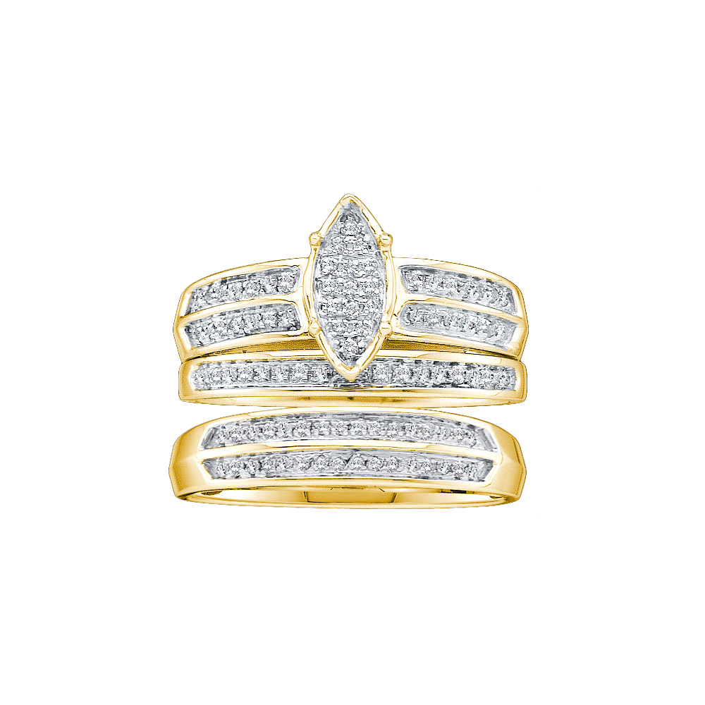 10kt Yellow Gold His & Hers Round Diamond Cluster Matching Bridal Wedding Ring Band Set 1 4 Cttw by GND