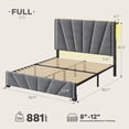 thumbnail image 2 of CHENZM Full Size Bed Frame, Velvet Full Bed Frame with Headboard, Led Light and Charging Station, Platform Bed Frame for Bedroom Apartment, Dorm, Noise-Free, Easy Assembly, Gray, 2 of 9