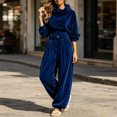 thumbnail image 3 of MLCDZ Women's 2 Piece Velour Tracksuit Hooded Long Sleeve Pullover Wide Leg Pants Sweatsuits for Women Lounge with Pockets Casual Lightweight Workout Set, 3 of 9