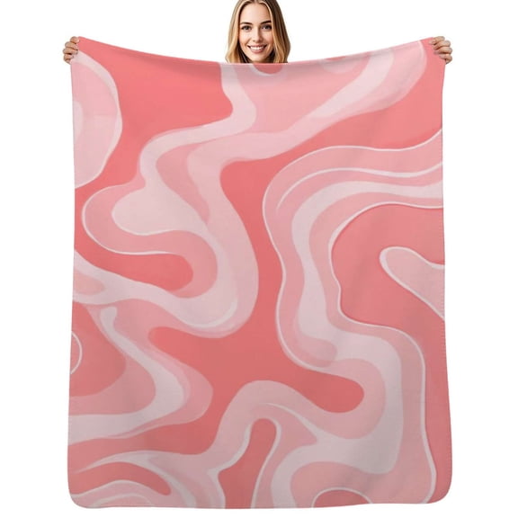Pink abstract swirl design art Flannel Blanket Warm Soft Bedding Throws Winter Camping Chair Sofa Bed