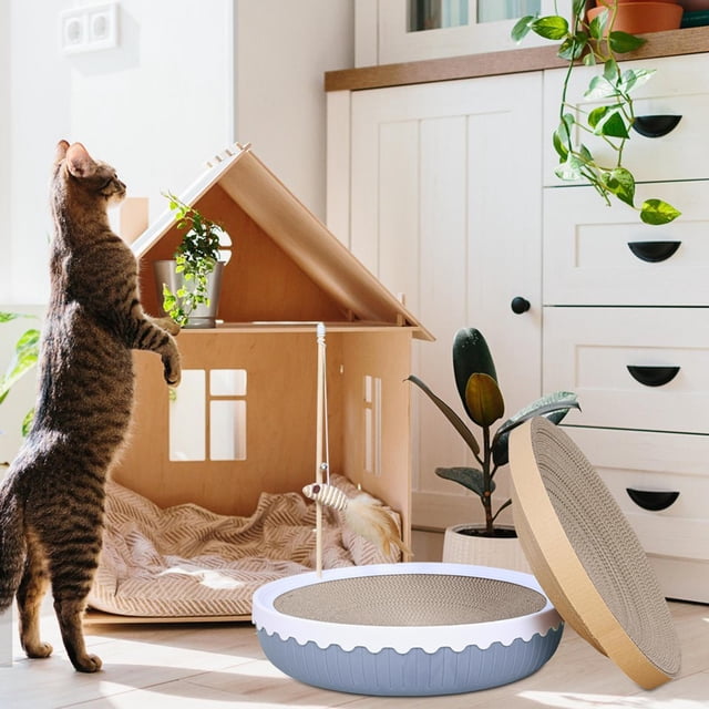 Cuenco para rascar gatos perfecl tablero antideslizante redondo juguetes de entrenamiento cartón gris
