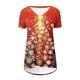 thumbnail image 4 of Puntoco Blusa de cuello en V con mangas raglán cortas y espalda larga con estampado navideño informal a la moda para mujer, 4 of 5