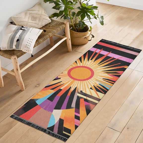 Yayeee Runner Rug for Bedroom 2'x6' Machine Washable Hallway Non Slip Mat, Futuristic Sun