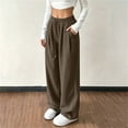 thumbnail image 4 of Women's Corduroy Wide Leg Long Pants Elastic Drawstring Waist with Pockets Soft Stretchy Loose Fit Casual Full Length Trousers for Fall Winter Brown, 4 of 7