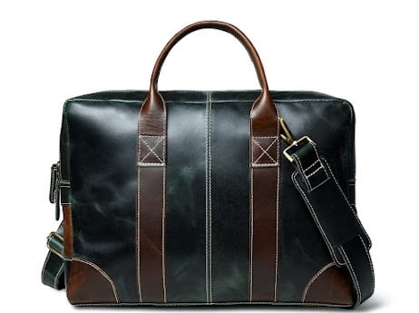 Green Leather and Brown Two Tone Laptop Brief