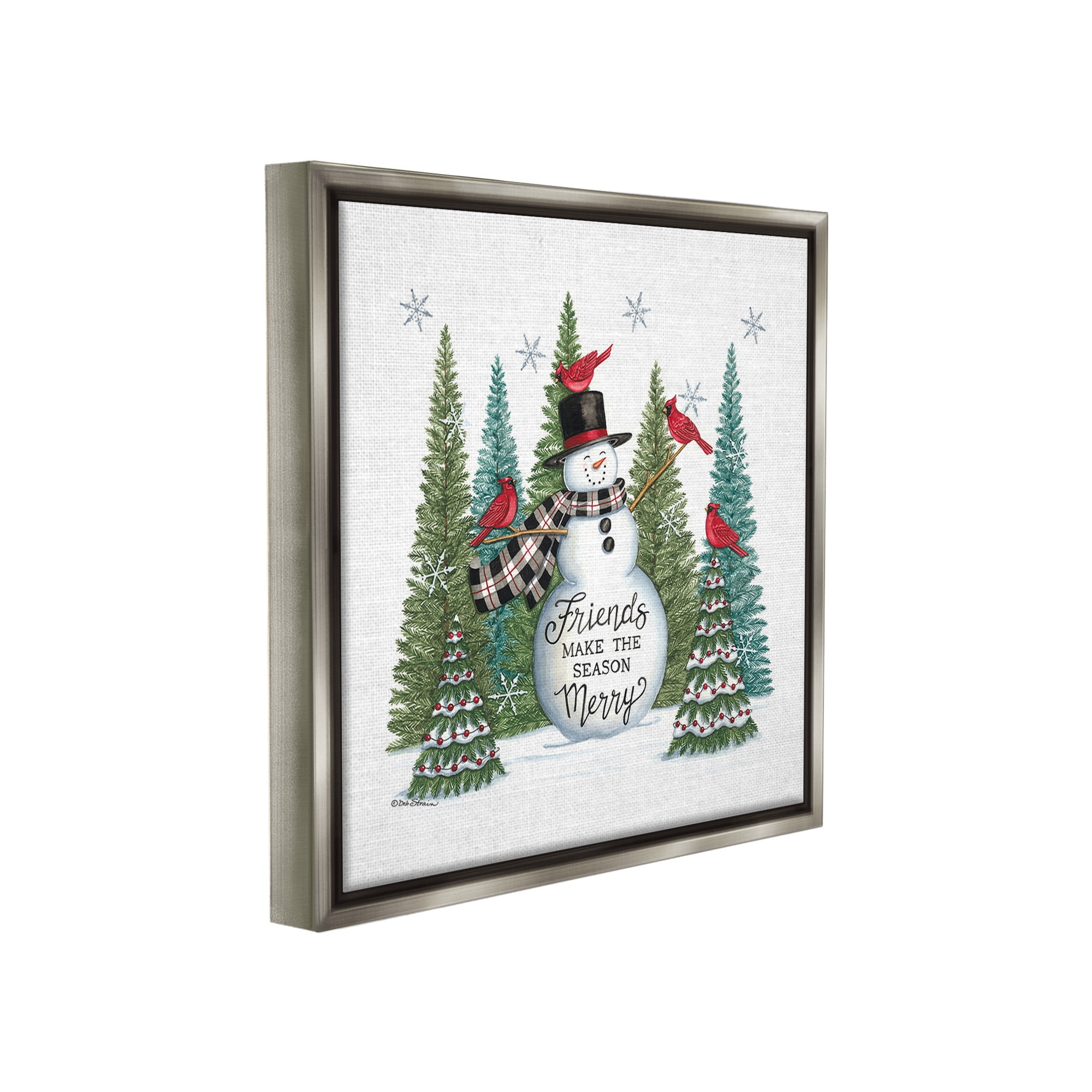 Stupell Industries Winter Friendship Snowman Holiday Painting Gray Floater Framed Canvas Art Print Wall Art, 18 x 18
